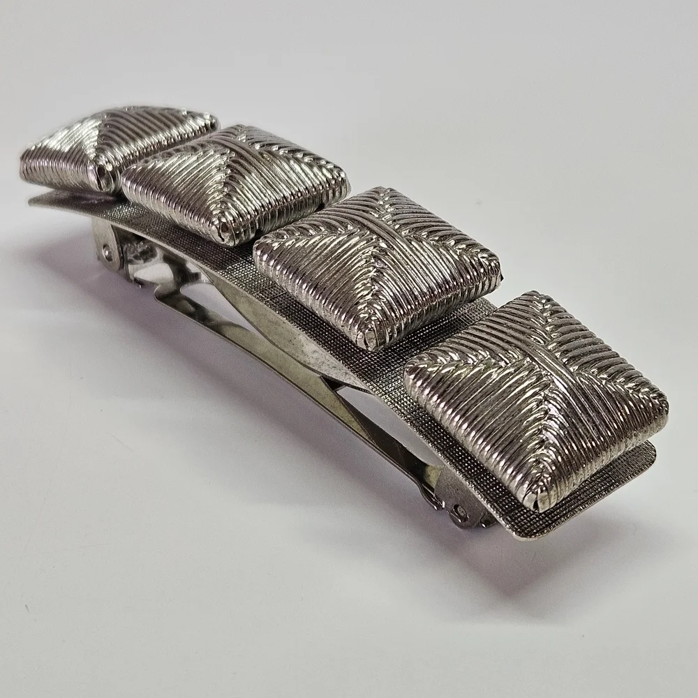 VINTAGE 3D Silver Tone Metal Abstract Hair French Barrette Clip